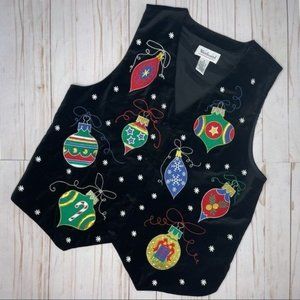 Vintage westbound beaded embroidered ugly Christmas sweater vest ornaments m